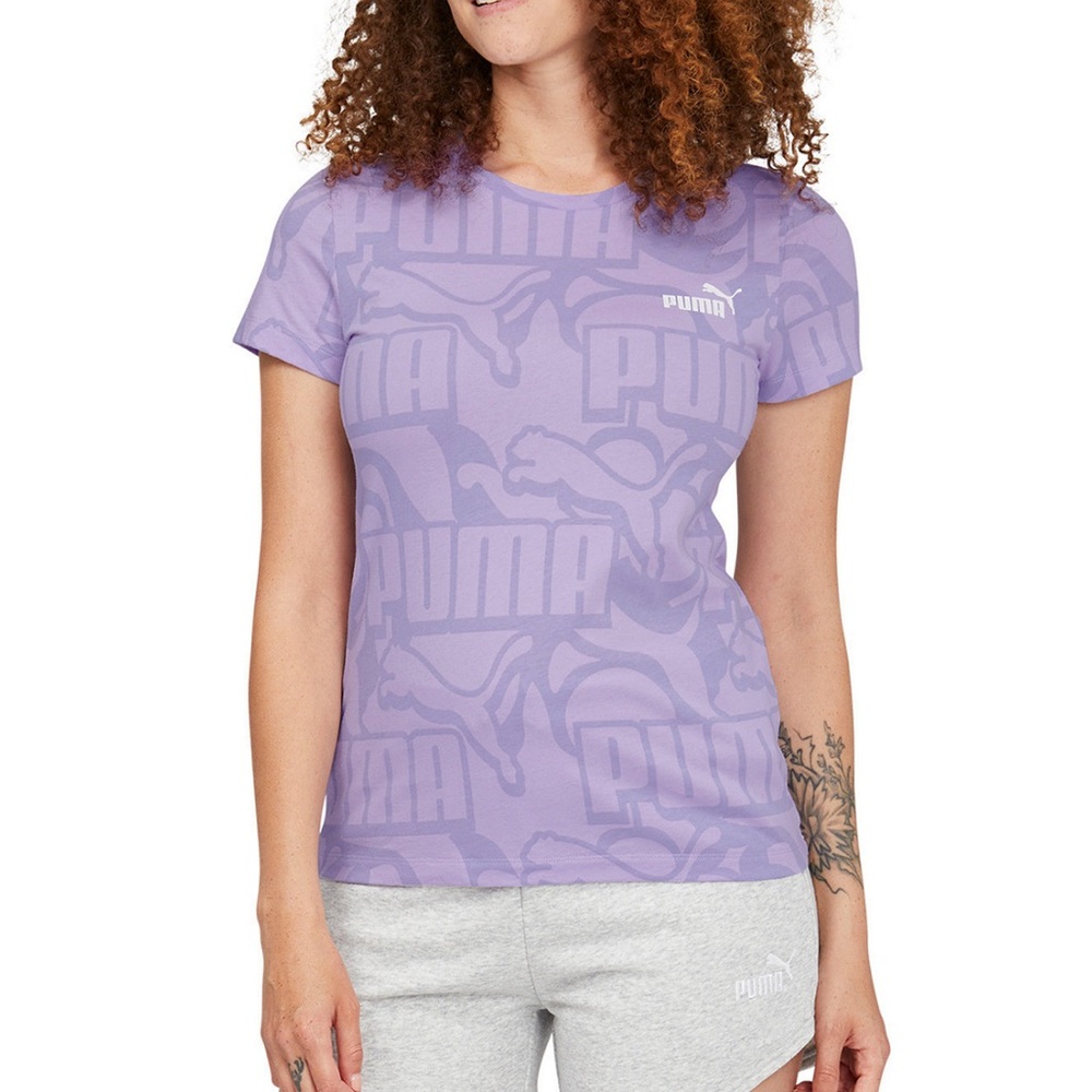 PUMA Purple Graphic Tee 100% COTTON ABSTRACT LOGO PRINT CREWNECK T SHIRT SZ LG